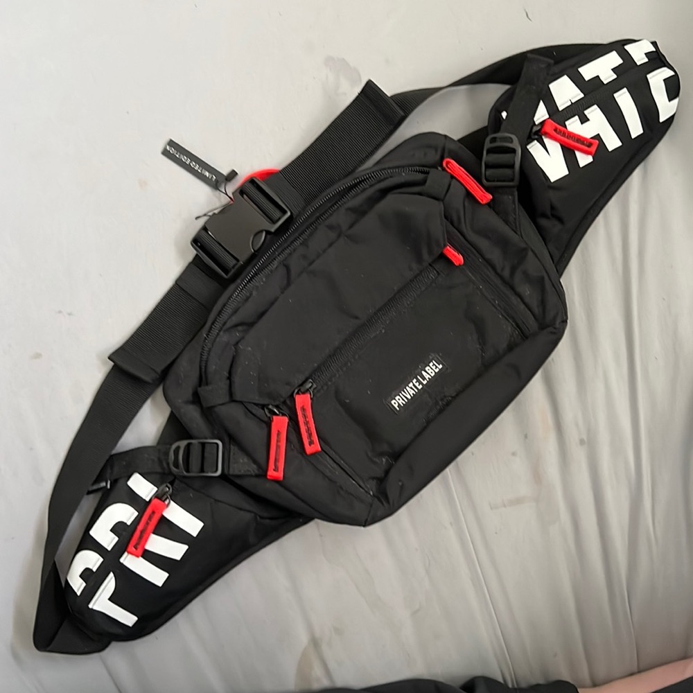 Private Label Black and Red Waste/Sling Bag